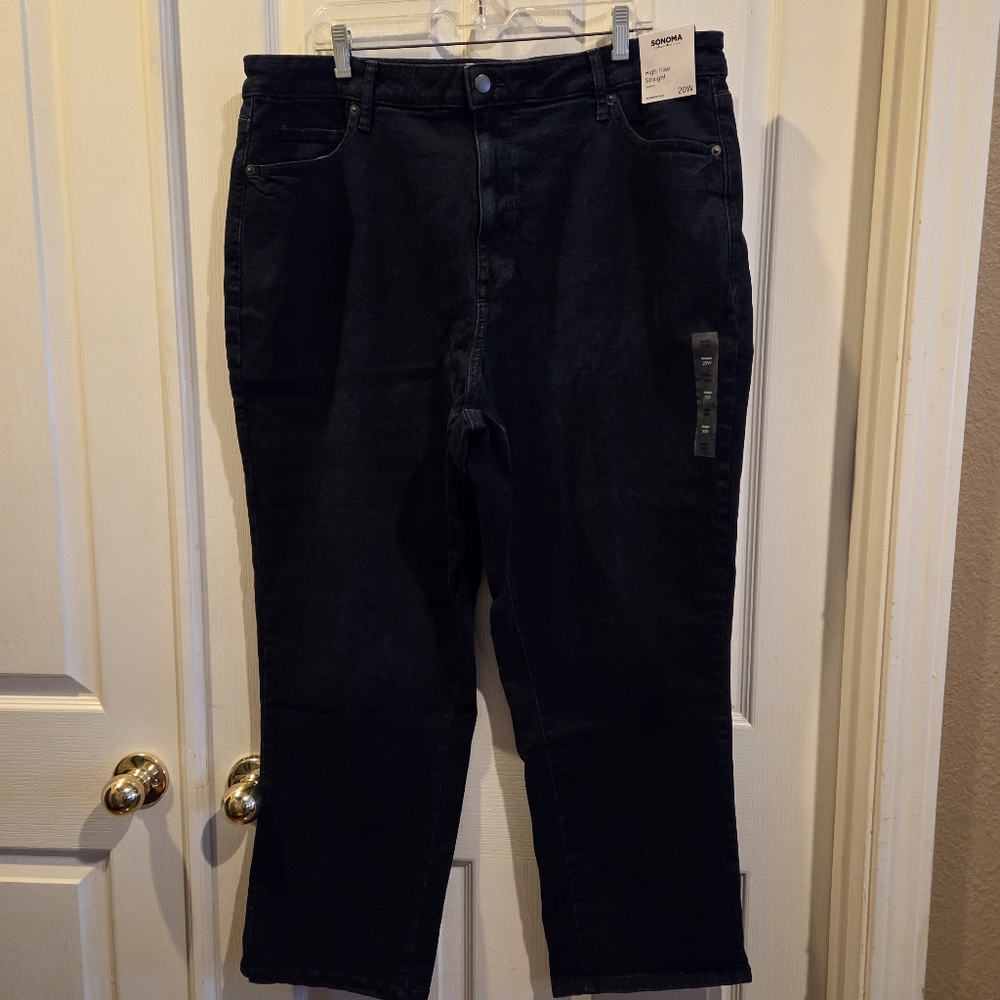 New Women's Denim Jeans Sonoma High rise Straight Plus Size 20W Dark Blue NICE